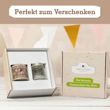 Eispulver mit Eismixglas im Karton